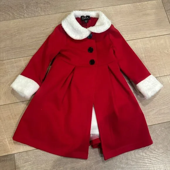 LILT 2T GIRLS RED & WHITE DRESS WITH PEA COAT CHRISTMAS - Picture 4 of 13